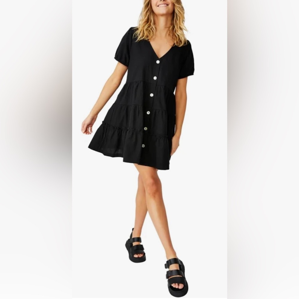 Cotton-On Women’s Tawni 3-Tiered Babydoll  Dress Black